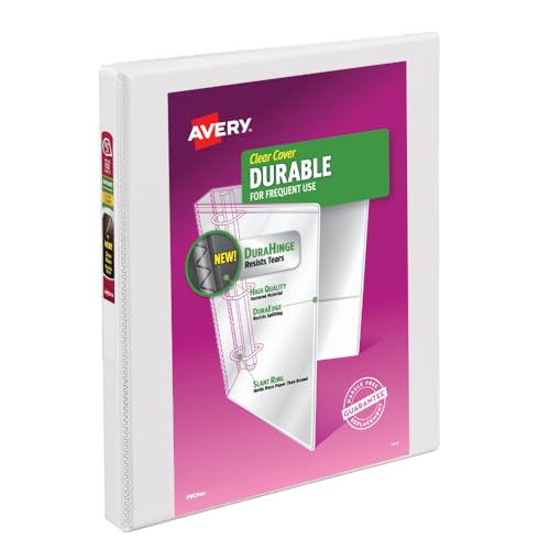 avery durable view 3 ring binder 0534 slant rings 135-sheet capacity 07 inch wide spine great for home school supplies office or organization needs 1 white binder 17002