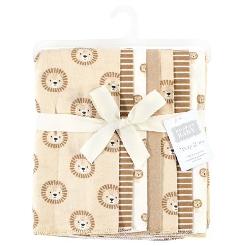 Image of Hudson Baby Unisex Baby Cotton Poly Flannel Burp Cloths, Brave Lion 7-Pack, One Size