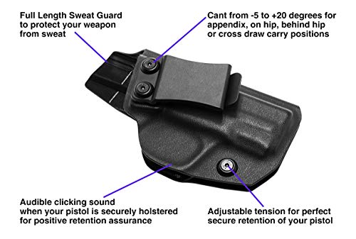 Maxxpro Iwb Kydex Pistol Holster For Smith & Wesson 9Mm/.40 M&P Shield With 3.1" Barrel, Inside Waistband With Adjustable Cant & Audible-Click Retention For Concealed Carry, Right Hand #TOP3