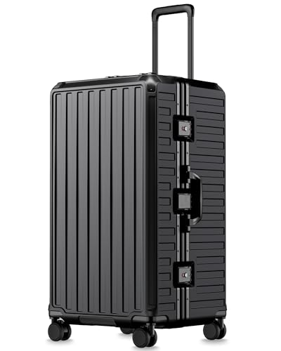 LUGGEX Checked Suitcase with Spinner Wheels, 8010S Aluminum Frame Zipperless Polycarbonate Hard Shell Suitcase (ZX-Core, Black, 30 Inch)