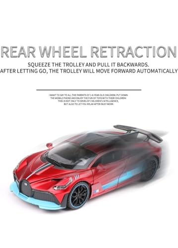 Image of DREAMY DEN Bugatti 1:32 Die-Cast Pull Back Toy Car with Lights & Sound, Alloy Metal Body, Openable Doors - Red Miniature Car for Kids & Collectors (RED)