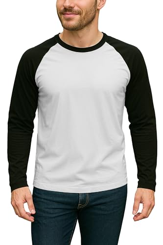 Decrum Raglan Shirt Men Fathers Day Presents - Soft Long Sleeve Shirts for Men [40128014] | Black&White,L