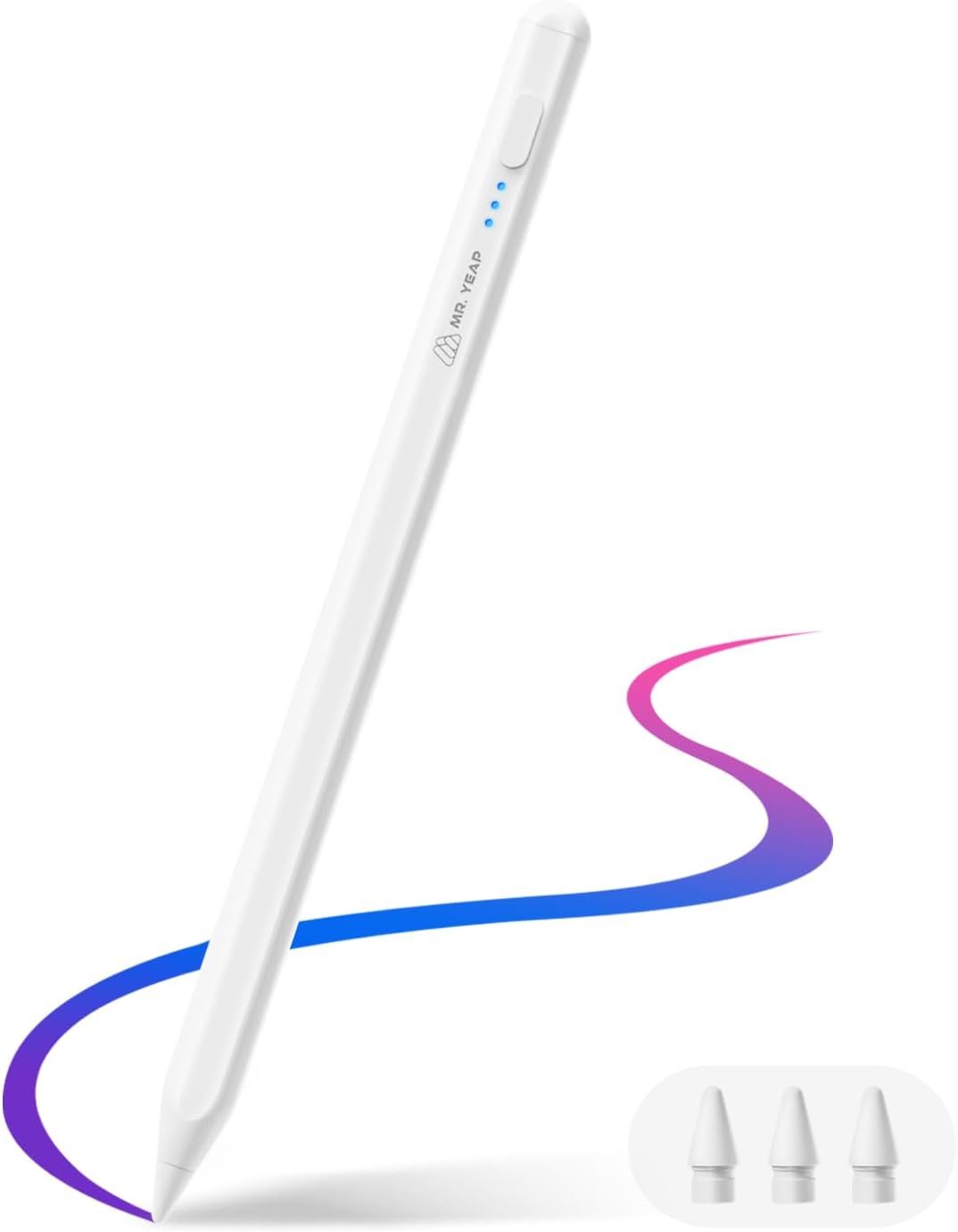 Stylus Pen, Compatible with iPad, Equipped with Tilt Detection, Apple Pencil Replacement Pen with 3 Apple Pencil Refills, USB-C Fast Charging, Magnetic Absorption, Compatible with 2018 - 2025 Models, Lightweight, Abrasion Resistant, Students, Kids, Drawing White