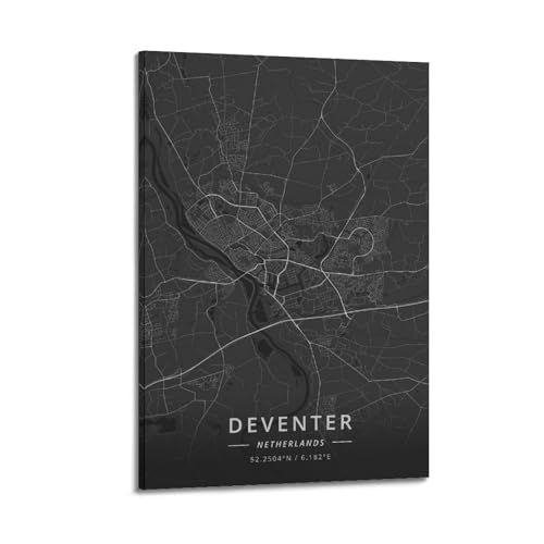 Poster de ville Deventer Dark sur toile haut de gamme décoration moderne