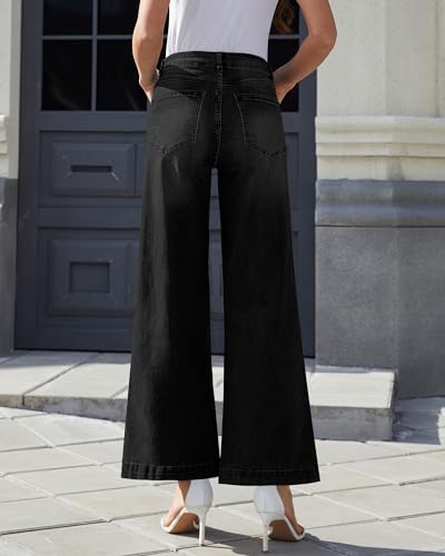 Yewfirm Wide Leg Jeans Woman Black Jeans Stretch Bell Bottom Jeans Women Flared Pants Size 18 — view 2