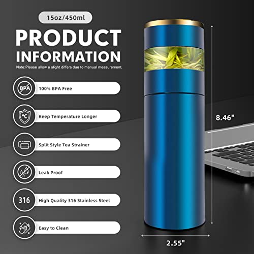 Tea Infuser Bottle - Coffee Thermos - Smart Sports Water Bottle With Led Temperature Display,Double Wall Vacuum Insulated Water Bottle - Travel Tea Mug With Stainless Steel Filter (Blue) #TOP1