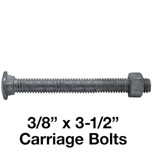 Image of Carriage Bolts 3-1 /2 inch x 3 /8 inch w /Nuts Galvanized Bulk Carriage Bolt ~ Coarse Thread (3 1 /2 inches Long) (25 Pieces) - Chain Link Fence Carriage Bolt w /Nuts