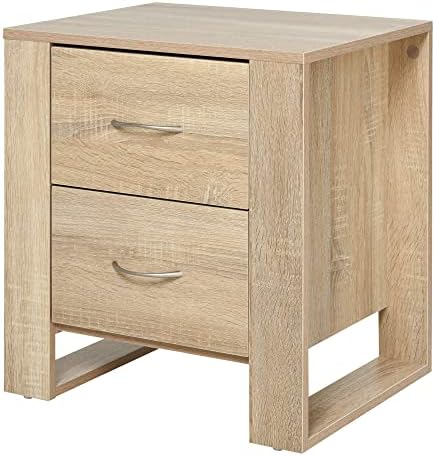 HOMCOM 2 Drawer Modern Boxy Bedside Table w/Handles Elevated Base Melamine Coating Bedroom Storage Furniture Night Stand Organisation Oak Brown