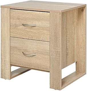 HOMCOM 2 Drawer Modern Boxy Bedside Table w/Handles Elevated Base Melamine Coating Bedroom Storage Furniture Night Stand Organisation Oak Brown