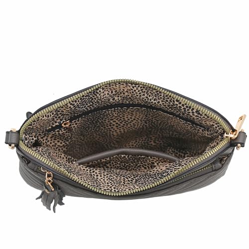 Image of FashionPuzzle Chevron Quilted Medium Crossbody Bag with Tassel Accent