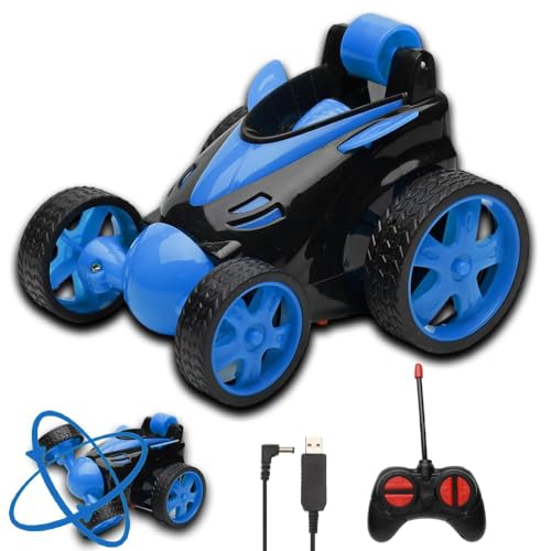 Image of DB2060 Rechargeable 360 Rotating & Rolling Small Stunt Car Toy with USB Cable & Remote Controller | Blue Color, Power Source: Lithium Battery in Car (Included)