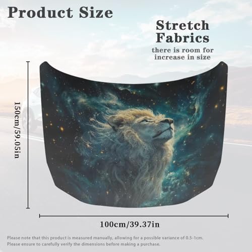 Image of Lion Print Vehicle Engine Hood Cover Wrap Elastic Dustproof Auto Front Hood Cover Protector Cloth Car Accessories Universal Fit for Van Sedan Trucks