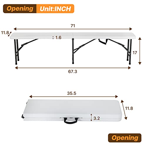 Hklgorg Folding Bench 6 Ft Heavy Duty Plastic Outdoor Bench Foldable Camping Seat Portable Indoor Outdoor Seat Foldable Bench For Picnic Camping Party Dining - White (1 Pack) #TOP2