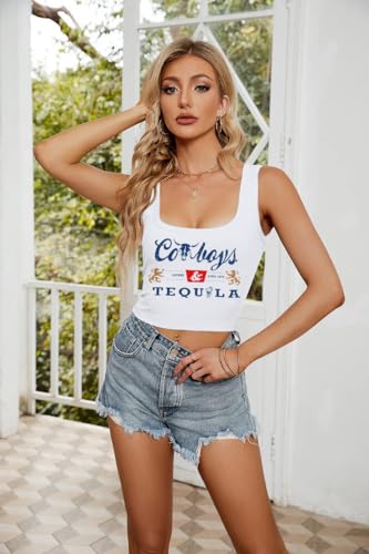 Western Cowgirl Tank Tops Women Country Music Crop Top Sleeveless Cowboy Graphic Cami Shirt3