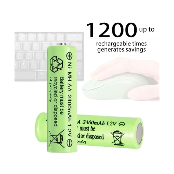 1.2v AA Size 2400mAh High Capacity Rechargeable Batteries,Low Self Discharge NiMH Battery for Outdoor Solar Lights,Path Light, Keyboard, Microphones(12 Packs) - Image 8