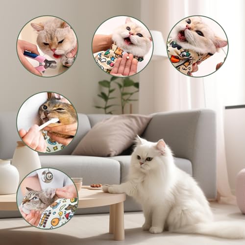 Image of Cat Grooming Wrap,Cat Restraint for Nail Clipping,Velcro Fabric for Cats,Safely Holds Your Cat up to 20 Pound，21.8 * 21.8inches