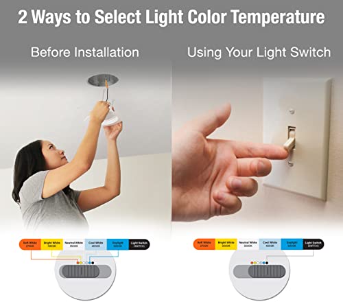 Feit Electric 5/6 Inch LED Directional Recessed Downlight, 9.4W (75W Equivalent), 850 Lumens, 5CCT Selectable, Dimmable, Retrofit Can Light with E26 Adapter, 50,000-Hour Lifetime, LEDR56SCP/6WYCA by Feit Electric - Image 4