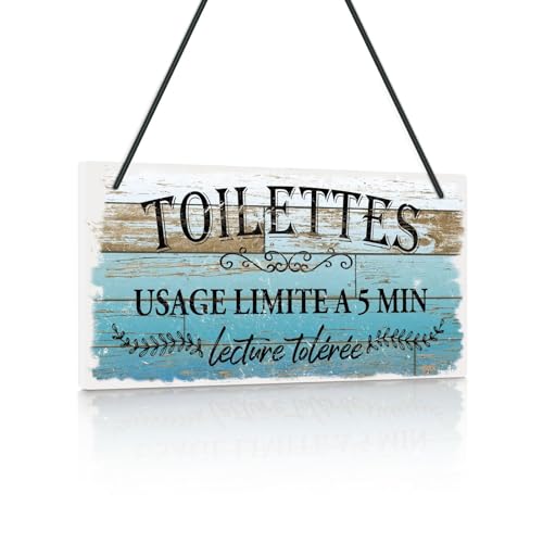Putuo Decor - Plaque TOILETTES – Décoration Humoristique en Bois Vieilli Bleu – Usage Limité à 5 Min, Lecture Tolérée – Style Vintage