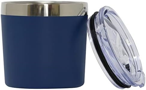 MIRA 9oz Insulated Lowball Rocks Tumbler- Stainless Steel - Whiskey, Martini, Cocktail, Wine Glass Free Cup with Clear Lid, Admiral Blue