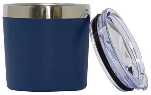 Mira 9Oz Insulated Lowball Rocks Tumbler- Stainless Steel - Whiskey, Martini, Cocktail, Wine Glass Free Cup With Clear Lid, Admiral Blue #TOP22