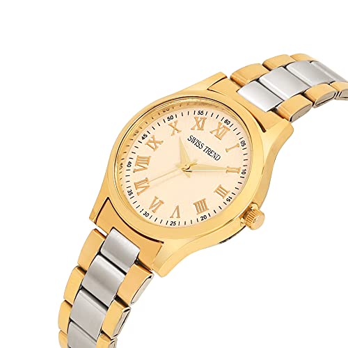 Image of Swiss Trend Analogue Men & Women's Watch (White Dial Silver & Gold Colored Strap) (Pack of 2)