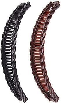 2Pack One Black And One Brown Large Banana Clips Fish Clips Long Hair Clips Banana Fish Clip Comb Grip, Barrettes, Hair Accessories