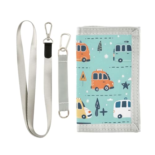 ALAZA Kids Wallets for Boys Girls Toddler Trifold Wallet Children Small Cute Car Bus with Zipper Coin Pocket