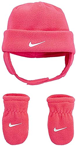 Image of Nike Baby Fleece Chin Strap Trapper Hat and Mittens 2 Piece Set - Racer Pink - Toddler