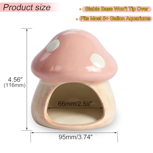 Image of Cute Aquarium Mushroom House Betta Fish Tank Accessory Decor Mini Ceramic Fish Hideout Shrimp Cave Ornament (Pink)