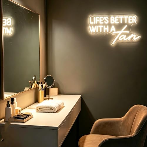 Image of Life Is Better With A Tan Led Dimmable Neon Sign for Home Bathroom Spa Beauty Cosmetic Salon Wall Decor,Spa Day Gifts for Women,Spa Products Aesthetic Center Salon Door Decorative