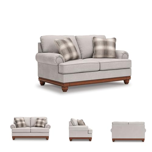 Signature Design by Ashley Meadowview Classic Upholstered Loveseat with Reversible Seat Cushions, 2 Accent Pillows and Rolled Armrest, Light Gray - Thumbnail 7