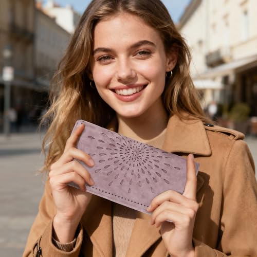 Image of APHISON Wallet Women Large Capacity Clutch Purse For Ladies Card Holder RFID Wristlet Phone Zipper Coin Travel Pocket, 05-purple