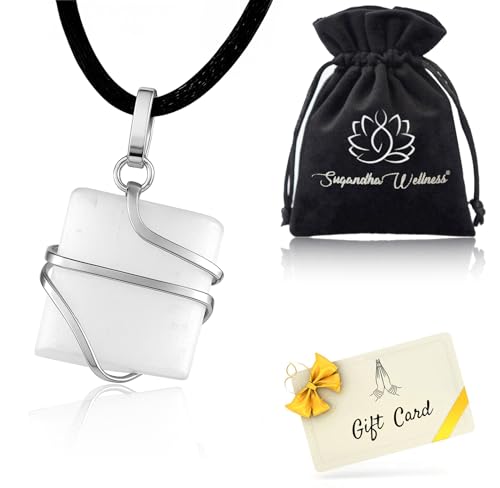 Raw Selenite Crystal Healing Necklace - for Crown Chakra |...