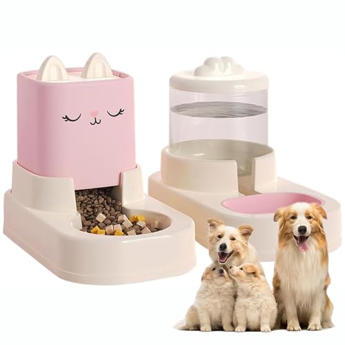 ペット用 自動給餌器 自動給水器 セット 重力式 2L大容量 猫 犬 多頭飼い ねこ自動給餌器 水飲み器 自動給食 ペットボウル 取り外し可能 お手入れ簡単 留守番 外出 旅行 ペット用品 ピンク