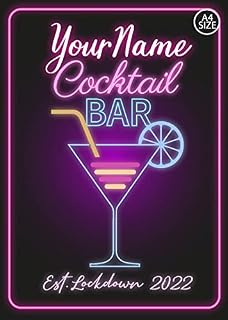 ELITEPRINT Personalised Cocktail Bar Sign Neon Effect Gloss Wall Metal Plaque Garden Gift - Wall Art Decorations (A4 (29.7cm x 21cm))