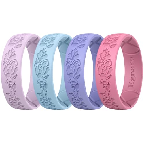 Egnaro Engagement Rings Women, Etched Classic Silicone Wedding Bands, Rubber Comfortable and Flexible Design