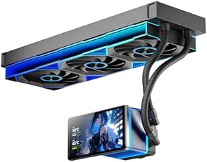 TZMRIT PF360 Aio Water Cooling 360 mm with 5.5 Inch LCD Magnetic Screen Display, All-in-One ARGB Infinity Mirror 2000 RPM PWM Fan, for AM4/AM5 & Intel LGA1851/1700 (Black)