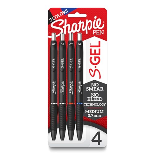 Sharpie S-Gel, Gel Pens, Medium Point (0.7mm), Assorted Colors, 4 Count