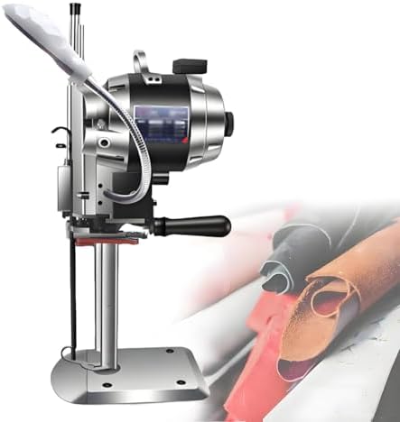 High-Speed Industrial Fabric Cutting Machine - Vertical Straight Knife, 80-340mm Cutting Range, LED Light for Multi-Layer Fabric & Leather, 12in, 110V