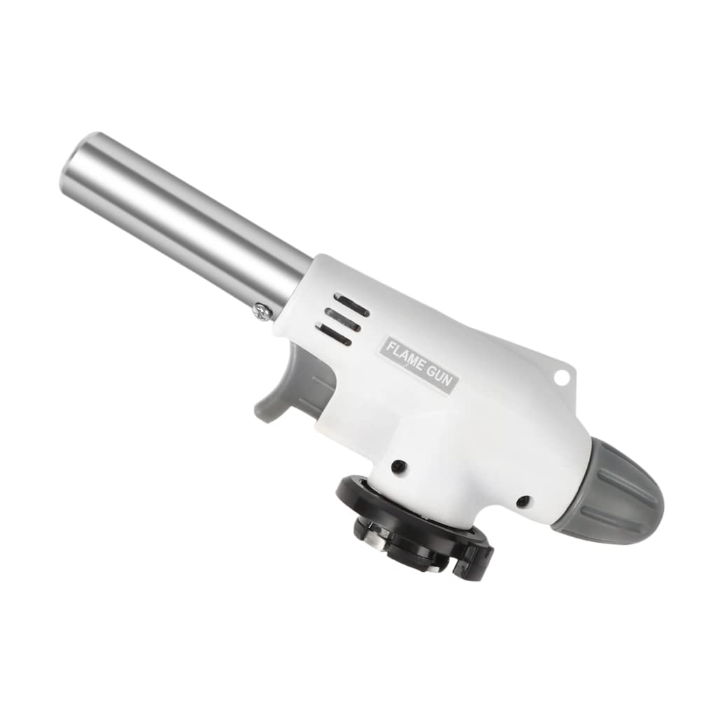 Butane Torch Kitchen Blow Lighter - Culinary Torches Chef Cooking Professional Adjustable Flame with Reverse Use for Creme, Brulee, BBQ, Baking, Jewelry,Not Gas Included (White)