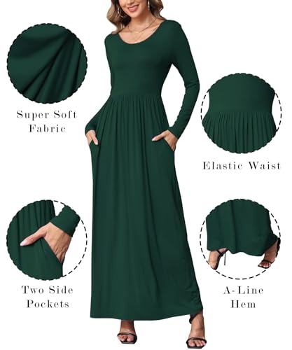 Image of EUOVMY Women's Long Sleeve Loose Maxi Dresses Casual Long Dresses with Pockets