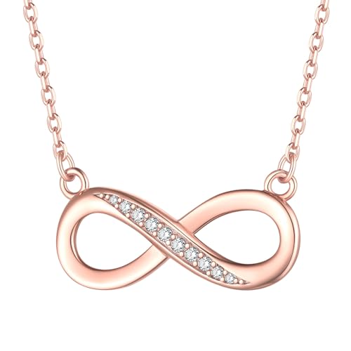 ChicSilver Personalized 925 Sterling Silver Infinity Necklace for Women Girls, Infinity Heart Pendant Custom Birthstone Jewelry Birthday Gift Gold CZ