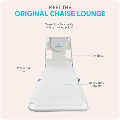 Image of Ostrich 72 by 22 Inch Versatile Chaise Lounge Portable Reclining Lounger, Outdoor Patio, Beach, Lawn, Camping, or Pool Tanning Chair, White