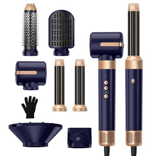 Cepillo Secador de Pelo Air Styler 7 EN 1, Hair Styler Secador Pelo Profesional con Difusor, Palo Automático de Rizado de Aire, Dar Volumen, Doblar, Suavizar, Secar el Cabello