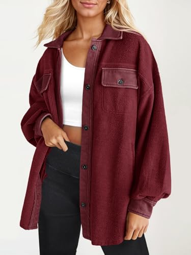 Fisoew Womens Oversized Long Sleeve Button Down Shirt Jacket Soft Comfy Casual Shacket Coats with Pockets4