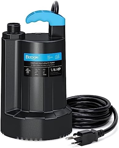 BOMGIE Submersible Water Pump 1/6 HP, 1850GPH Thermoplastic Sump Pump Basement Portable Electric Utility Water Pump Removal for Pool Draining Hot Tubs Garden Pool Cover Pond