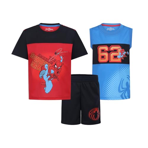 Image of Marvel Spider-Man Boys 3 Piece Mix and Match T-shirts and Shorts Set for Toddlers and Little Kids