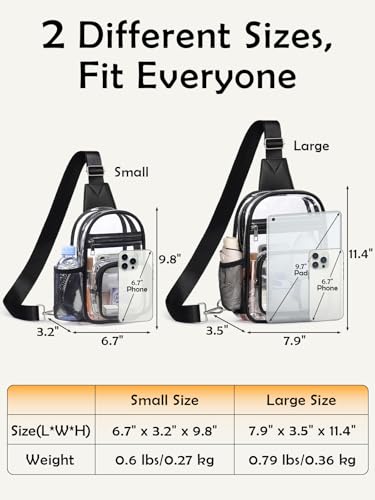 QOECI Clear Bag for Stadium Events, Clear Purses For Women Men, Transparent Crossbody Bag, Small Sling Shoulder Backpack for Concerts Sports Gym Travel, Black