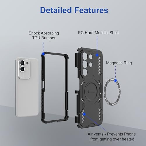 Image of Zapcase Back Case Cover for iQOO Z10x 5G | MagSafe Case with Built-in Metal Ring | Supports MagSafe Charger, Wallet & Car Mount | Shockproof Hybrid PC + TPU | Black