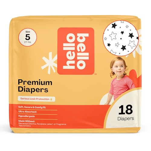 Image of Hello Bello Diapers, Size 5 (27 lbs) Superstars, 18 Count of Premium Disposable Baby Diapers, Hypoallergenic with Soft, Cloth-Like Feel